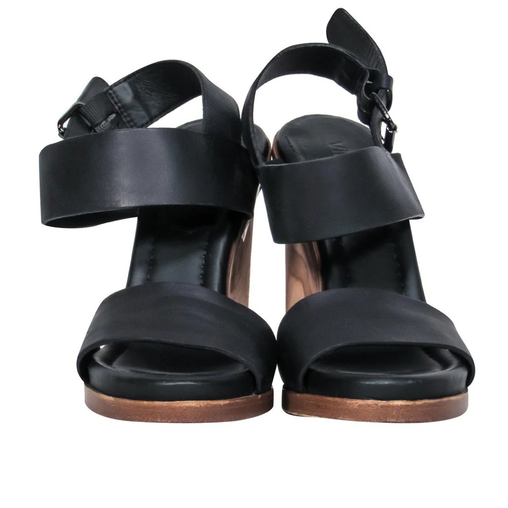 Women's Vince Black Leather Open-Toe Block Heel Sandals
